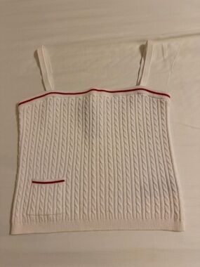 Ralph Lauren White Cable-Knit Camisole with Red Trim